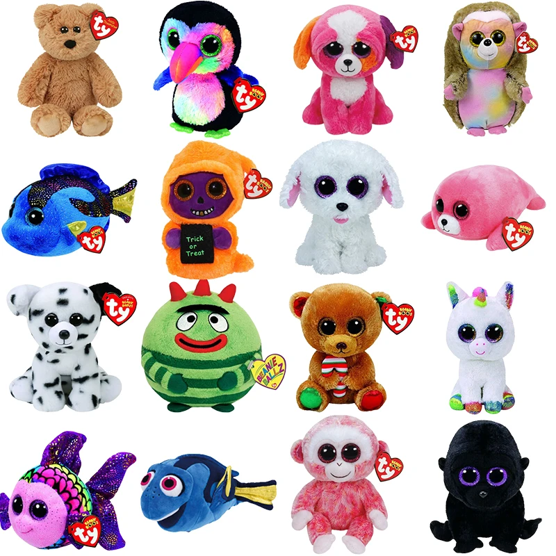 

25CM Ty Big Eye Beanie Plush Animal Christmas Unicorn Bat Gorilla Dog Owl Fish Ghost Animal Plush Collectible Toy Children Gift