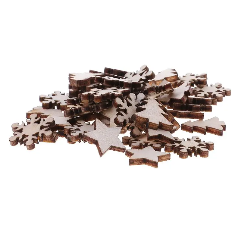 50 шт. лазерная резка деревянные украшения зимний Деревянный фестиваль