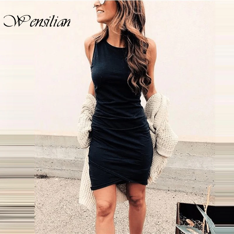 Сарафан женский с асимметричным подолом пикантный Повседневный облегающий