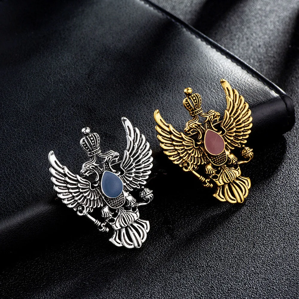 Retro Wing Metal Brooches Pins Double-headed Eagle Badge Brooch Scarf Suit Clothes Buckles Men Accessories Gifts | Украшения и