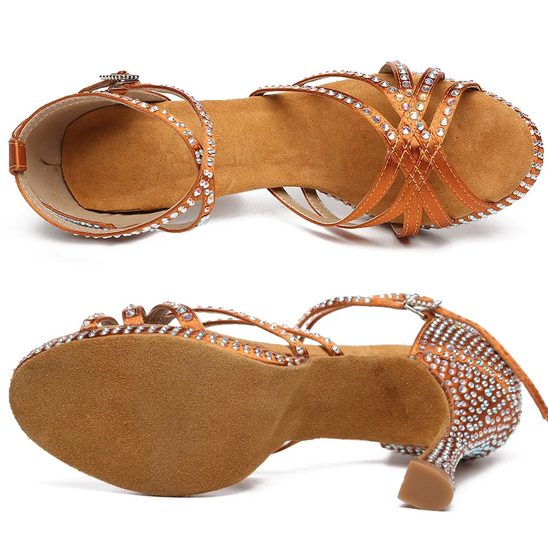 JuseDanc Shoes For Women Latin Dance Shoes With Platform Square Salsa Jazz Wedding Shoes Girls Sandals High Heels Bronze