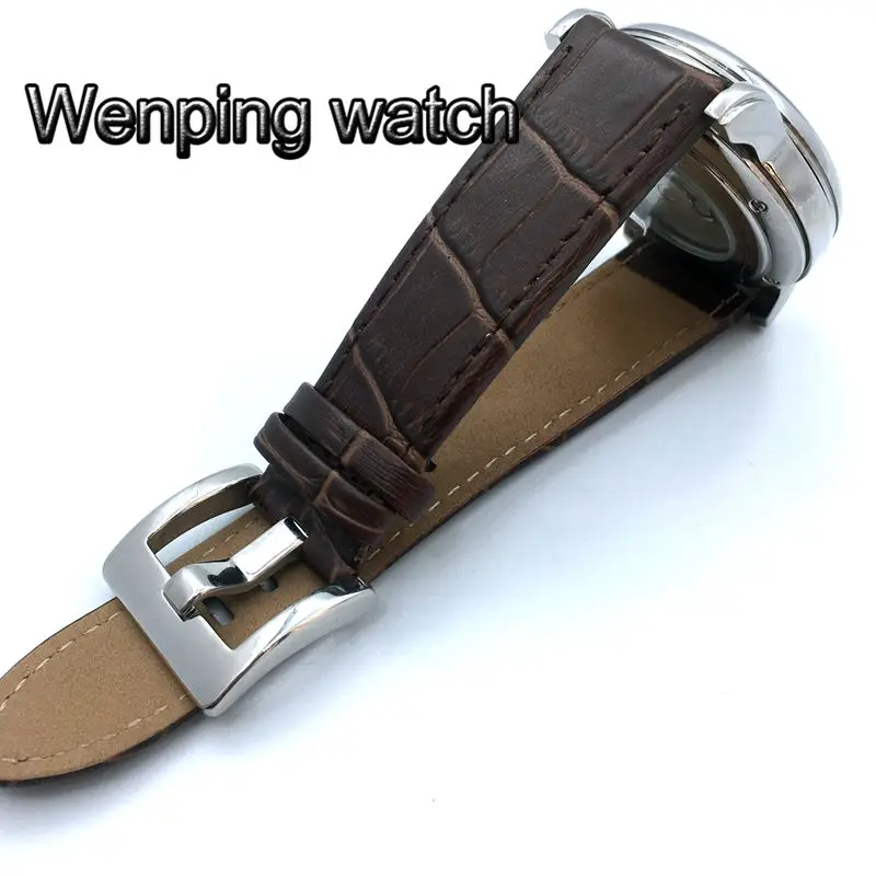 43 мм corgeut большой пилот GMT синий циферблат Дата Коричневая кожа Автоматические