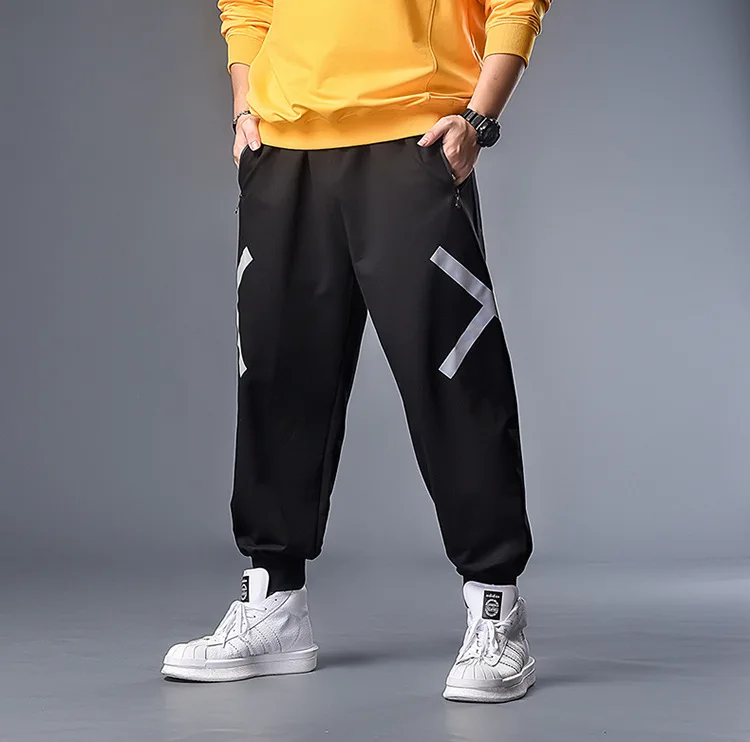 Плюс 7XL 6XL 5XL XXXXL полосатые беговые штаны для мужчин Светоотражающие этикетки трековые шаровары Homme уличная Мужская хип-хоп