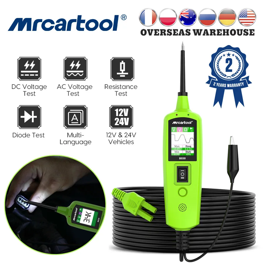 

MRCARTOOL B530 Automotive Circuit Tester Scanner With LED Display Car Electrical System Diagnostic Tool Set For 12V/24V Vehicles