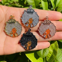 5pcs cubic zirconia paved afro queen charm black girl pendant women bracelet necklace making bling jewelry diy accessory supply