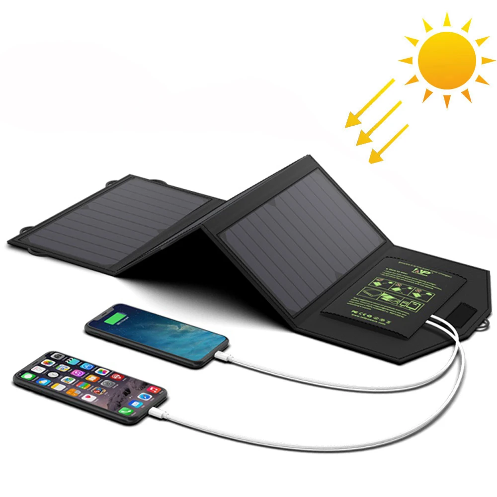 

ALLPOWERS 21W Fold Portable Solar Panel Charger for iPhone 6 7 8 X Xr Xs Xs max iPhone 11 12 Pro iPad Samsung Huawei LG etc.