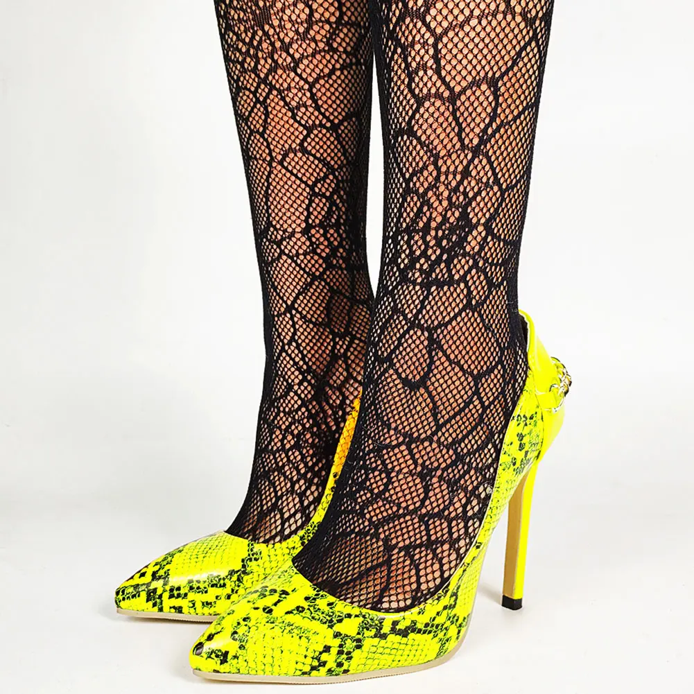 

BONJOMARISA Large Size 31-50 Female Sexy Office Pumps Snake Print High Heels Pointed Toe Pumps Women Party Stylish Shoes Woman