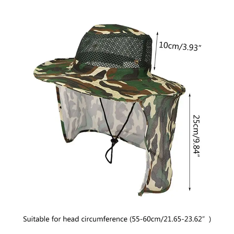 

Unisex Camouflage Bucket Hat with Mesh Neck Flap Fishing Wide Brim Bo A2UA