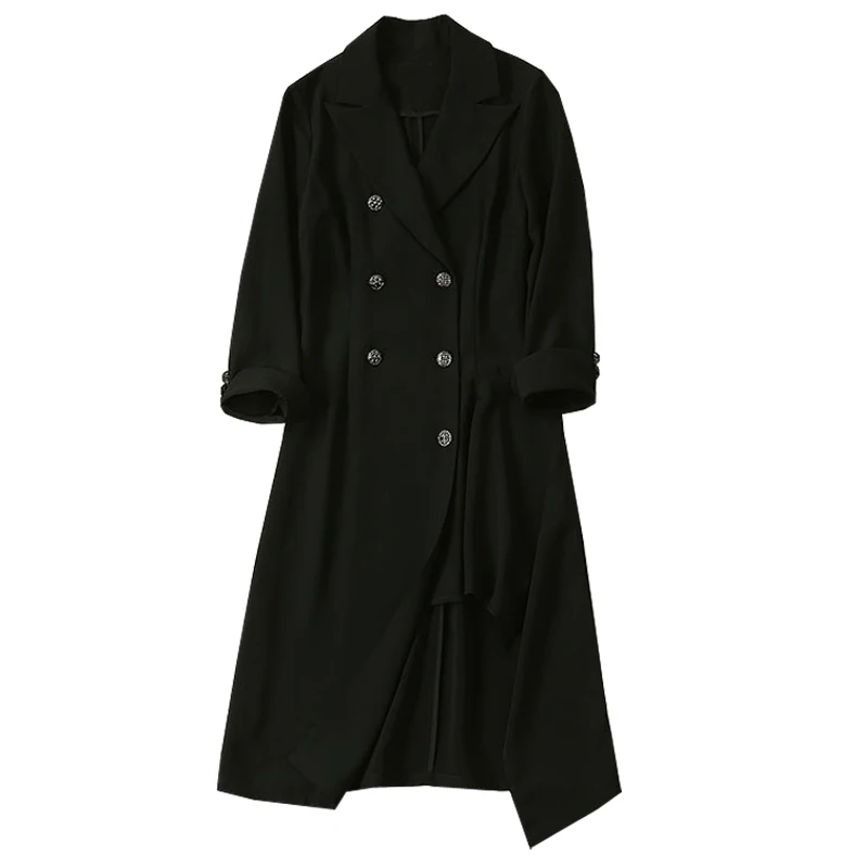 

2021 spring fashion show new high end women's Black Slim double breasted suit dress