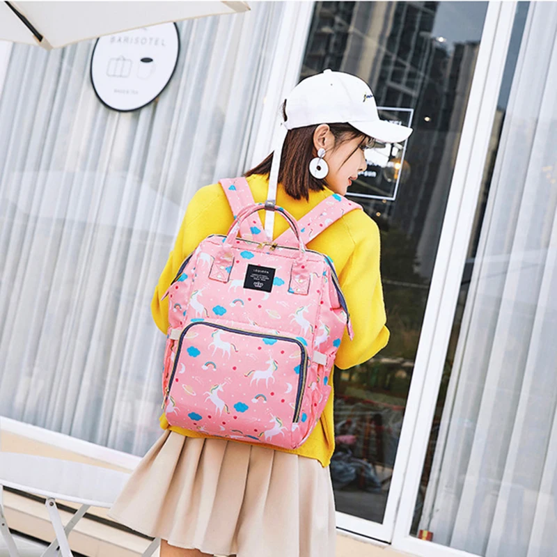 Сумка для подгузников рюкзак на молнии с единорогом большая емкость дорожная