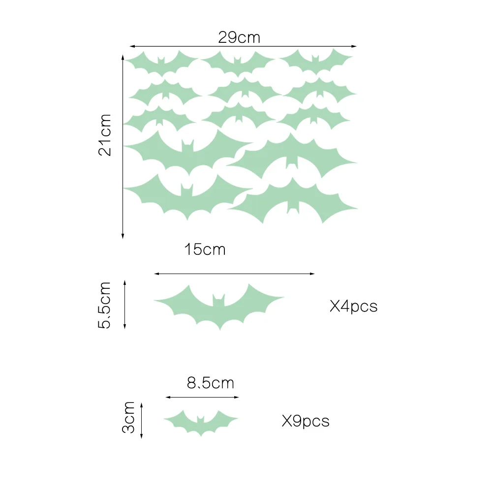 bat 13pcs Светящиеся Настенные наклейки на Хэллоуин стикер s ПВХ летучая мышь маска ведьмы Призрак странные вещи плакат декоративные наклейки, съемные украшения для домашнего праздника - Цвет: bat 13pcs