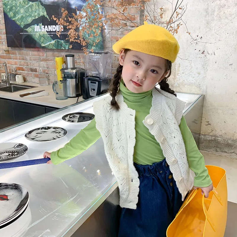

Новинка осени 2021, детская одежда, свитер с вырезами для девочек, жилет, милая жилетка для малышей 2-239