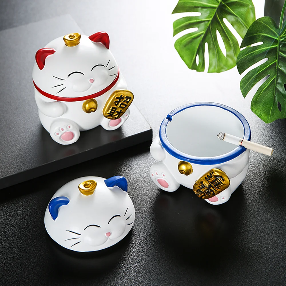 

Lucky Cat Resin Embellishment Statue White Ashtray Animal Sculpture Weed Tray Set Home Decoration Accessories Office Decoration