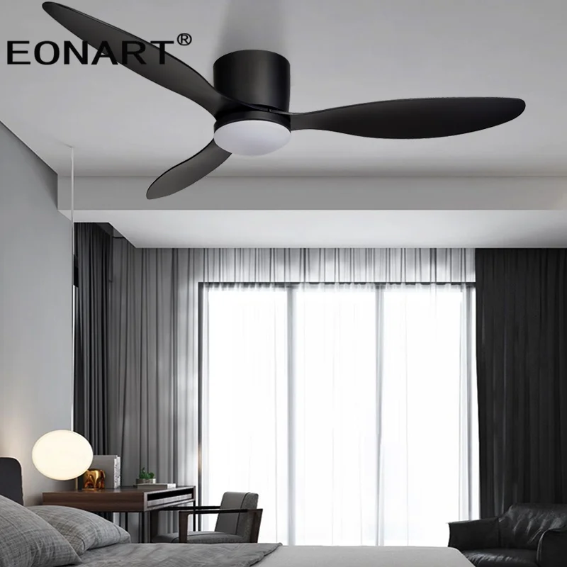 

52 Inch Lower Floor Led DC Ceiling Fan With Lamp Remote Control Black Ceiling Fans For Home with light 220v Ventilador De Techo