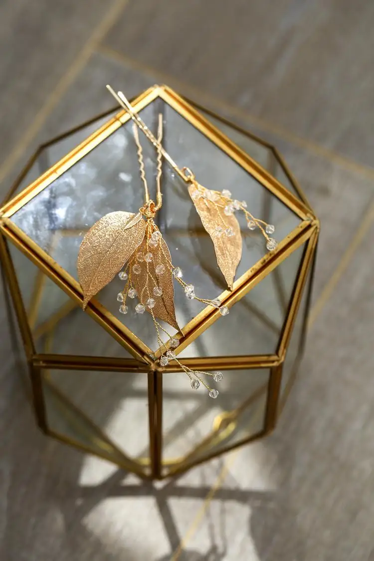 Заколки для волос в виде листьев золотого и серебряного цветов|Украшения волос| |