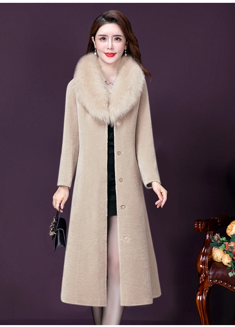 

Winter Mother Medium Long Sheep Shearing Coat Women New Lady Loose Fur