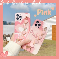 ins pink heart wrist strap chain phone case for iphone 11 12 pro max xs max xr 8 7 plus 12mini tpu bumper back cover