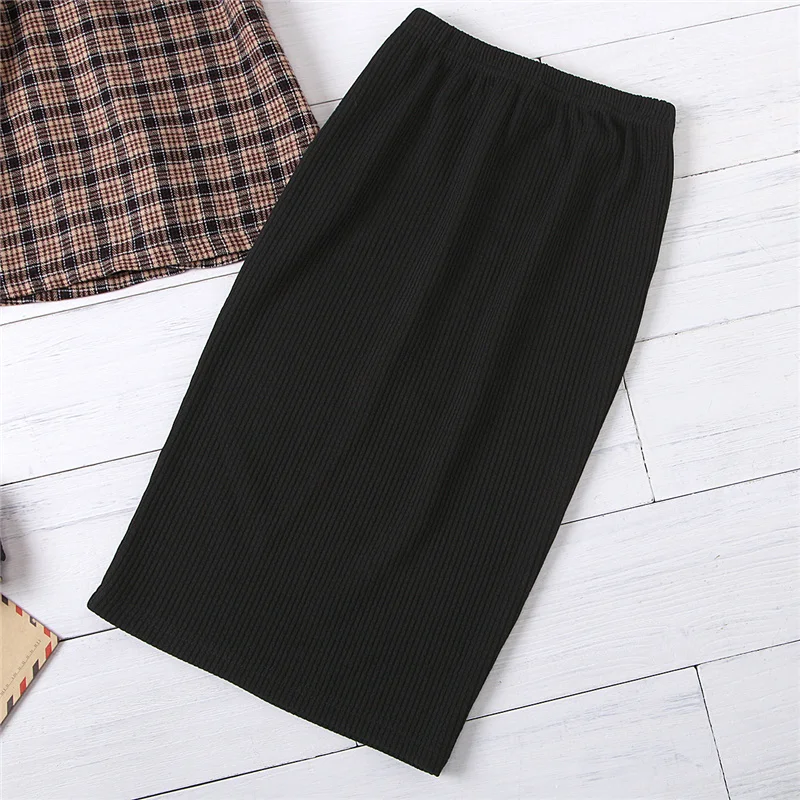 

2Pcs Clothes Set Kid Girls Casual Suit Brown Plaid Pattern Puff Sleeves Round Collar Top + Black Solid Color Straight Skirt 1-6Y