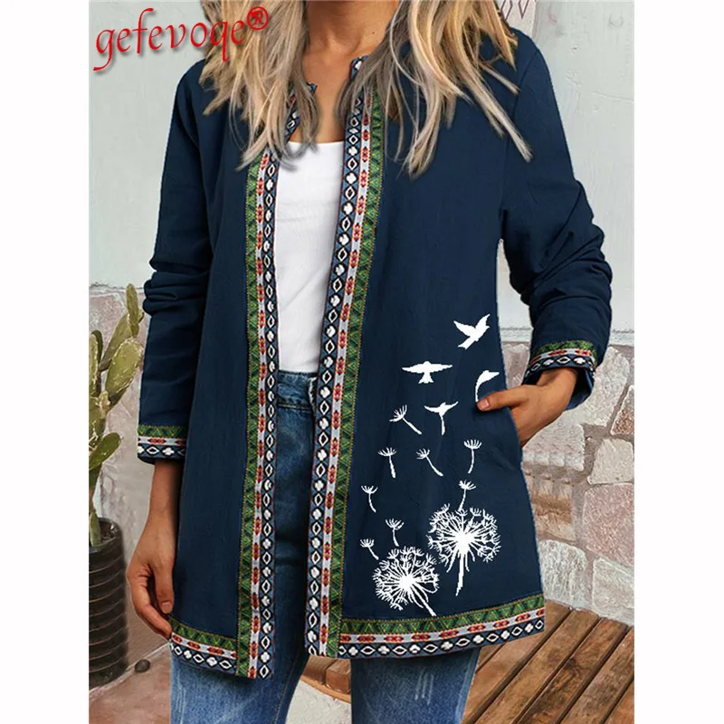 Женский винтажный кардиган оверсайз с цветочным принтом длинным рукавом |