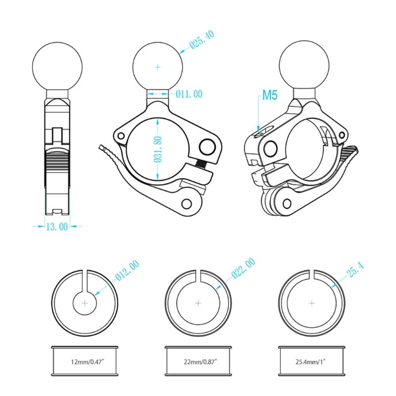 

17MM 25MM Aluminum Ball Head Adapter Motorcycle Handlebar 1 inch Base Mount