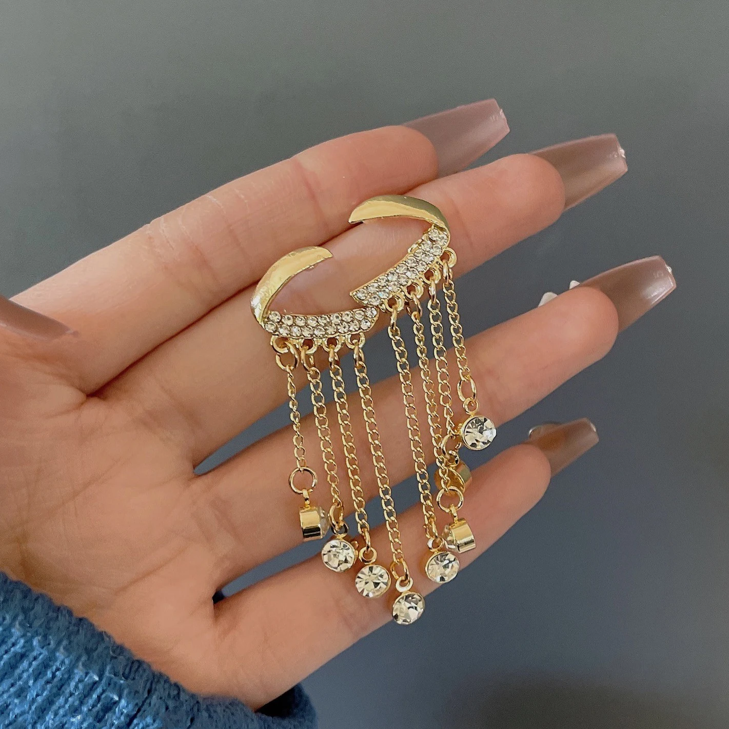 

Rhinestone Tassel Earrings for Women Large Stud Earrings Korean Fashion Jewelry Kolczyki Pendientes Mujer Boucle Oreille Femme