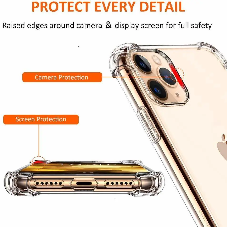 1000 шт прозрачный защитный сверхпрочный ТПУ бампер чехол для iPhone 12 11 Pro Max X XS XR 8 7 Plus