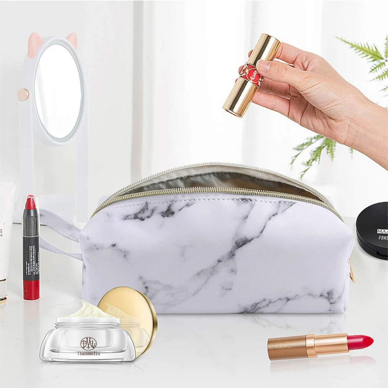 

Luxury Waterproof Cosmetic Bag Fashion Marble Pattern Portable Cosmetic Bag Beauty Tool Pencil Case Organize And Store PU Pack