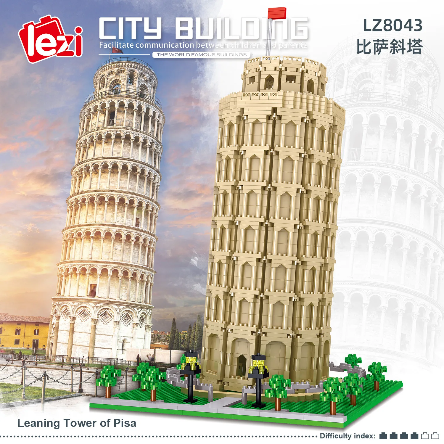 2148 шт. + Torre Pendente ди Пизанская башня Мини Строительные блоки Италия известный