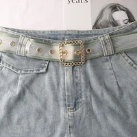 women fashion breathable transparent net adjustable belt punk square pin buckle female disigner all match jeans waistband