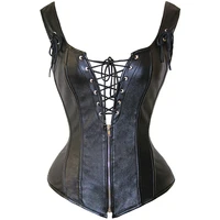 sexy leather bustier party gothic corselet bodice women bustier steampunk corset tops overbust lace up zipper lingerie
