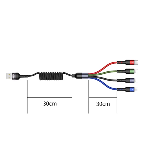 4in1 Spring Cable USAMS 1,2 м 3 в 1 телефон USB кабель type C Micro USB для iPhone X 8 7 6 iPad 3A Зарядка samsung Micro usb C для iPhone кабель - Цвет: 4in1 Spring Cable