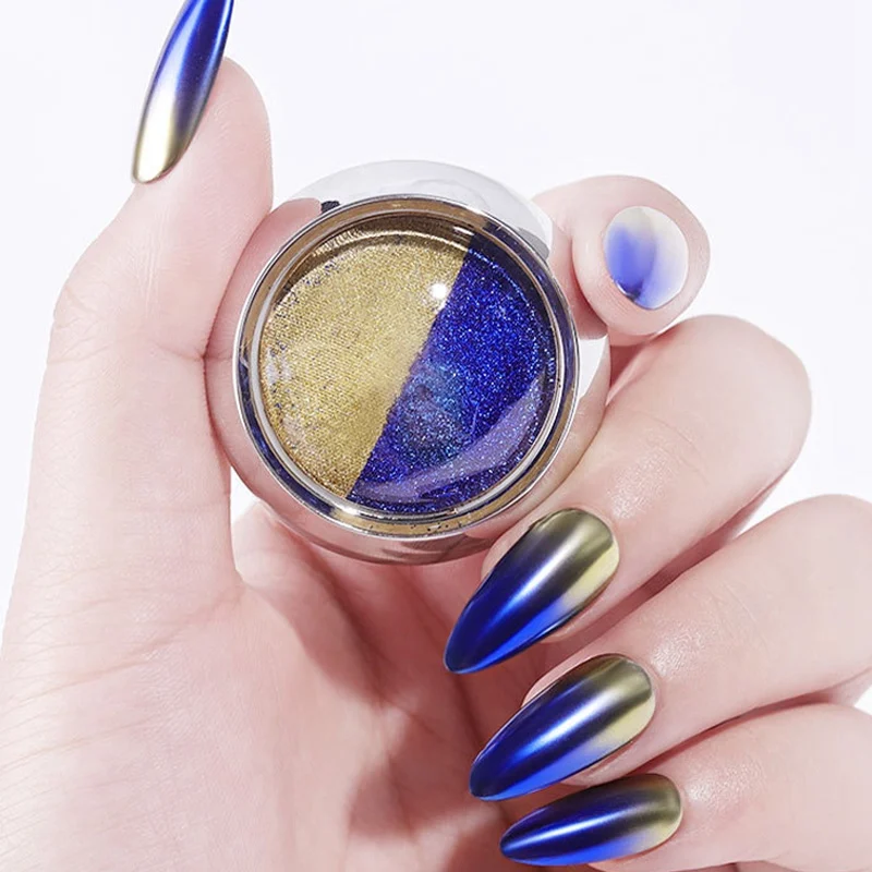 Блеск для ногтей Лазерная порошок двухцветный градиент эффект зеркала заднего