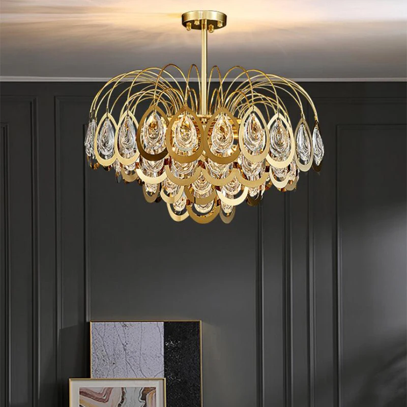 Postmodern peacock feather shape restaurant chandelier creative personality crystal light luxury living room bedroom | Лампы и