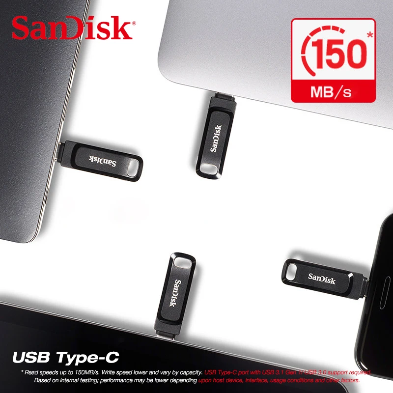 Sandisk USB флеш-накопитель SDDDC3 128 ГБ Type-C 64 Гб Ultra Dual OTG 32 Флешка USB3.1 ручка-накопитель для
