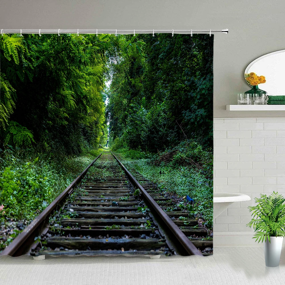 

Natural Scenery Shower Curtains Green Tree Floral Plant Landscape Pattern Spring Summer Bathroom Decor Polyester Cloth Curtain