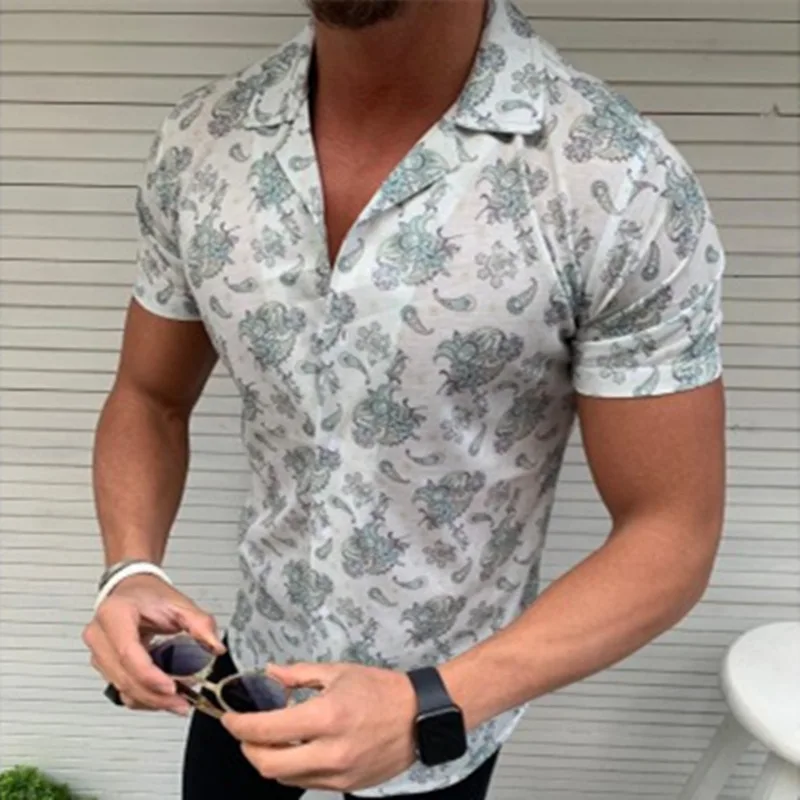

men summer 3D printed floral short-sleeved shirt fashion lapel single-breasted shirt casual men shirt male shirt men blouse