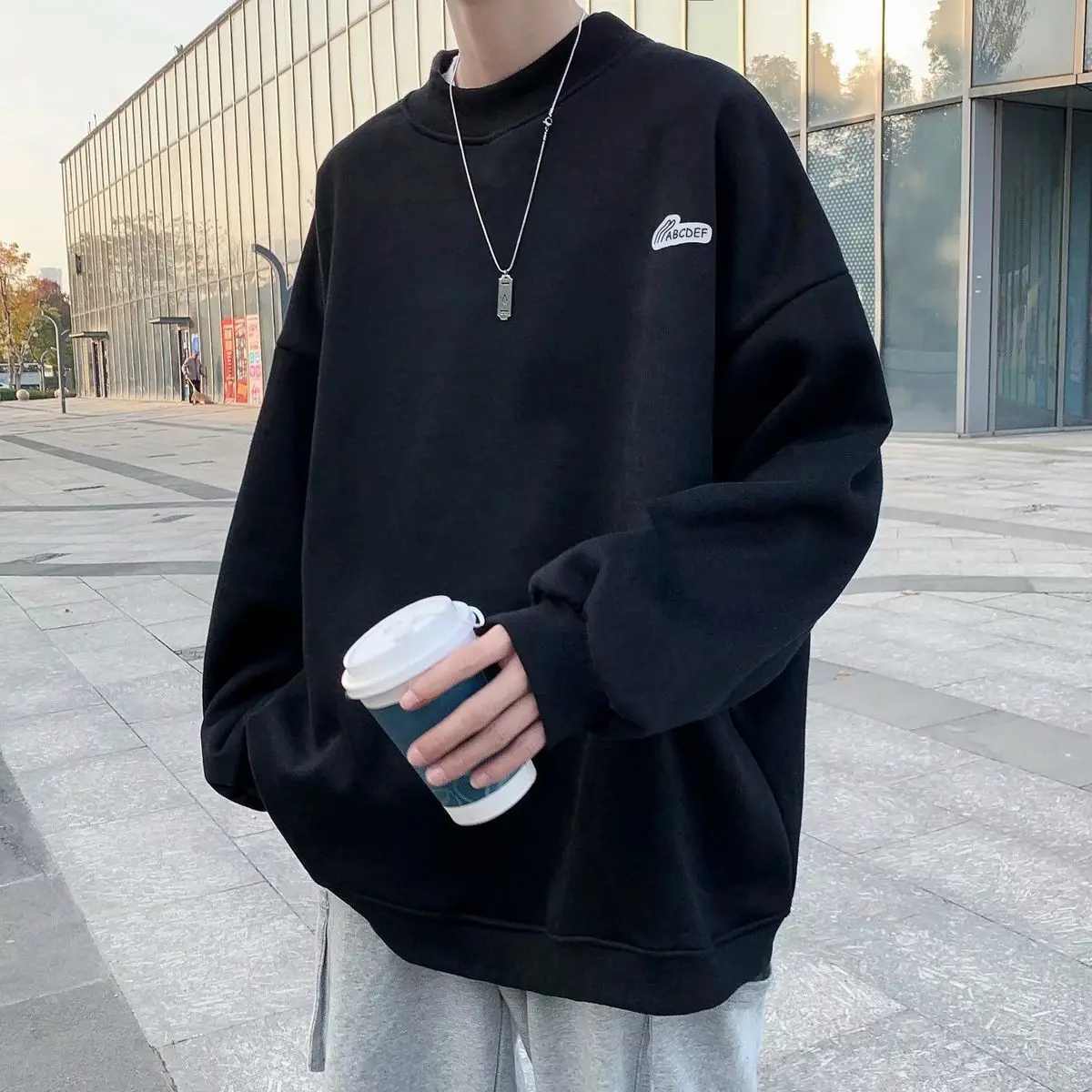 

Футболка мужская с длинным рукавом, утепленная свободная Простая рубашка с круглым вырезом и принтом, теплая нижняя одежда, весна-осень