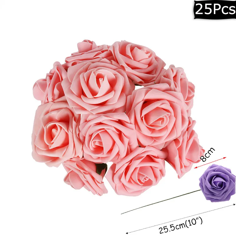 25pcs foam rose Посуда в розовый горошек с горячей штамповкой для девочек, для первого дня рождения, украшения, тарелки, чашки для свадьбы, невесты, вечерние принадлежности для детского декора - Цвет: 25pcs foam rose