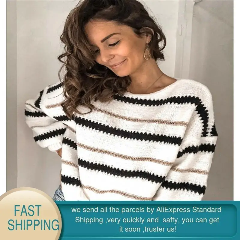 Winter Sweater Women Plus Size Knitted Warm Cashmere striped Chunky Casual Jumper Korean Batwing Long Sleeve Pullovers | Женская одежда