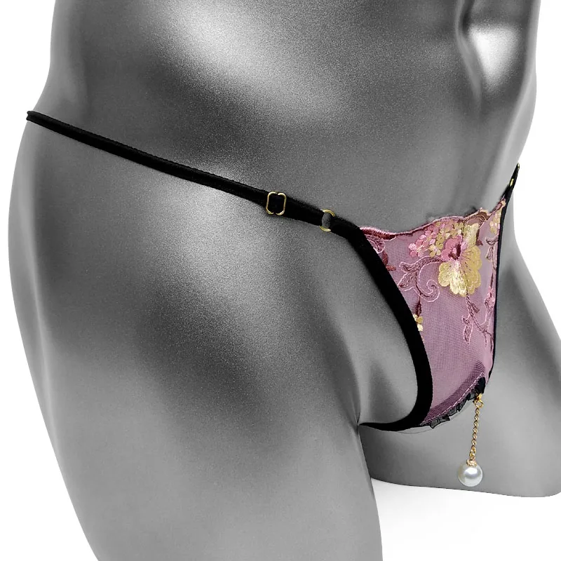Розовые трусики-стринги с цветочной вышивкой мужские трусики открытой
