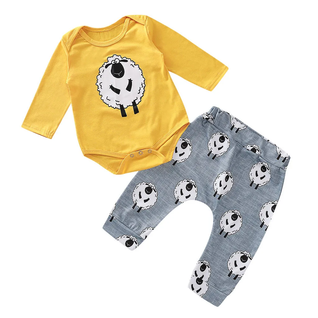 Детская осенняя одежда комбинезон с длинными рукавами и принтом овечки для