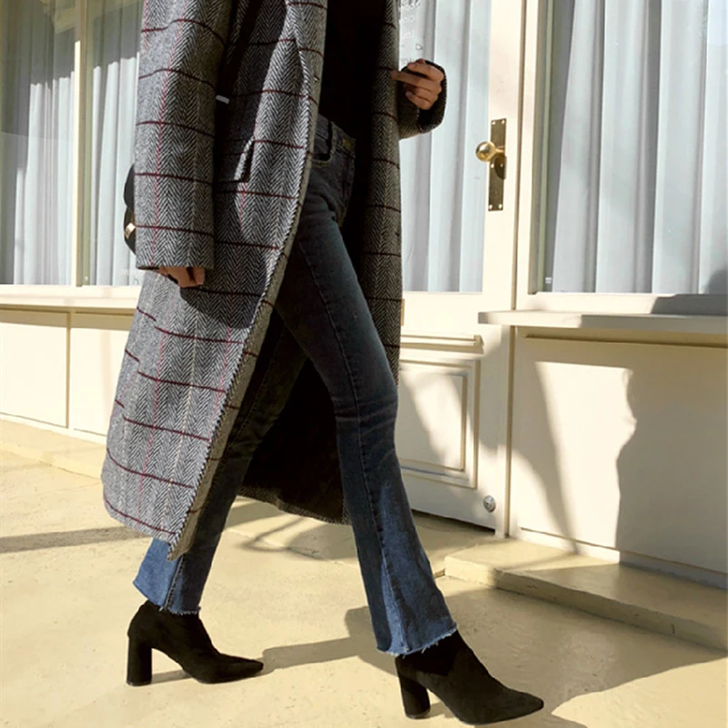 

Alien Kitty New Women Plaid Coats Single Breasted Casual Long Female Office Lady Winter Retro Oversize Loose Woolen Chic Coat