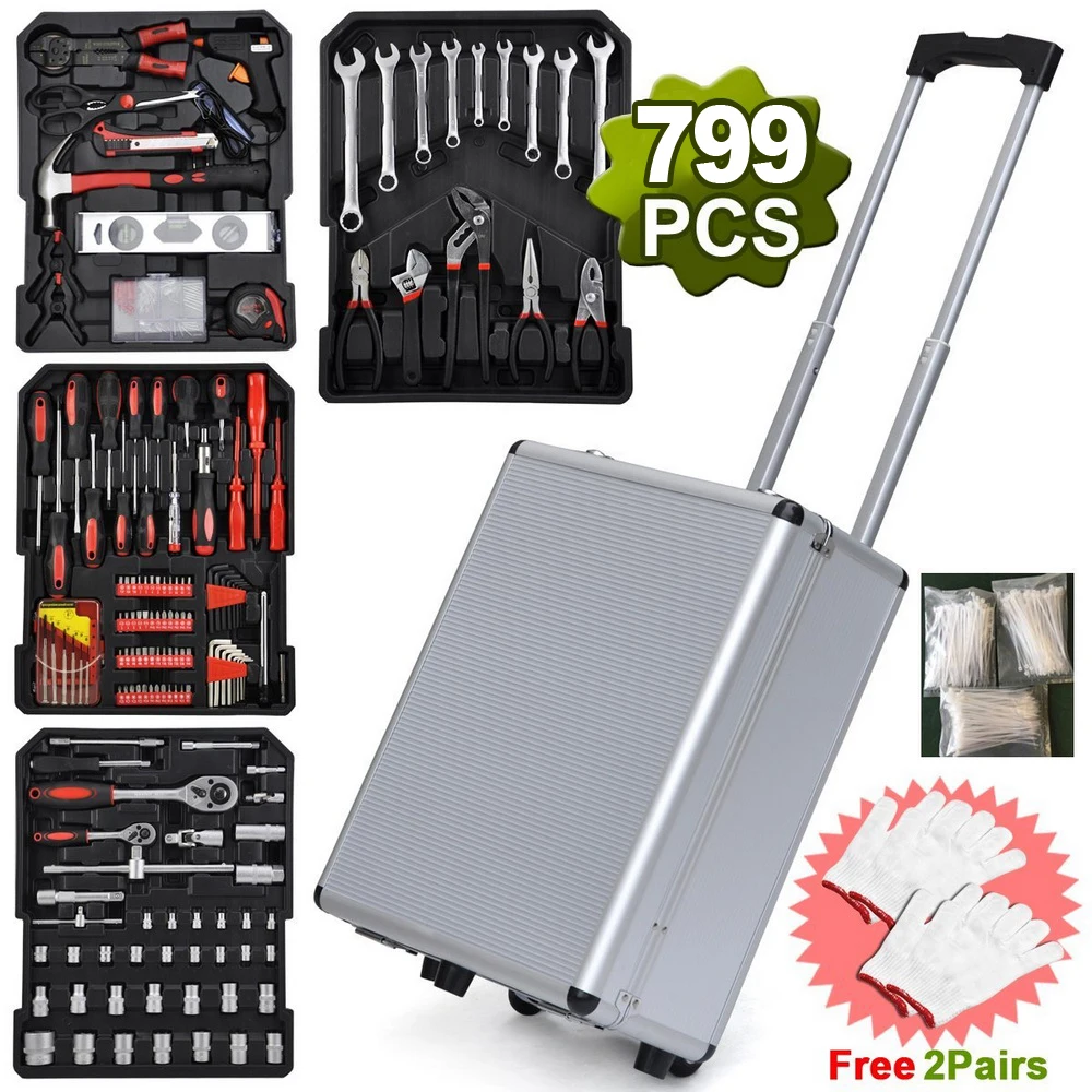 

799pcs HandTool Set Aluminum Trolley Case Tool Kit Wrenches Spanners Hex Socket Inserts Bicycle Car Repairing Kit Tool