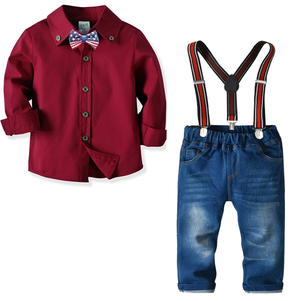 

New Autumn Boys Clothing Set Long Sleeve Solid Shirt + Jeans Clothing Set for Kids Casual Boutique Clothing Wholesale