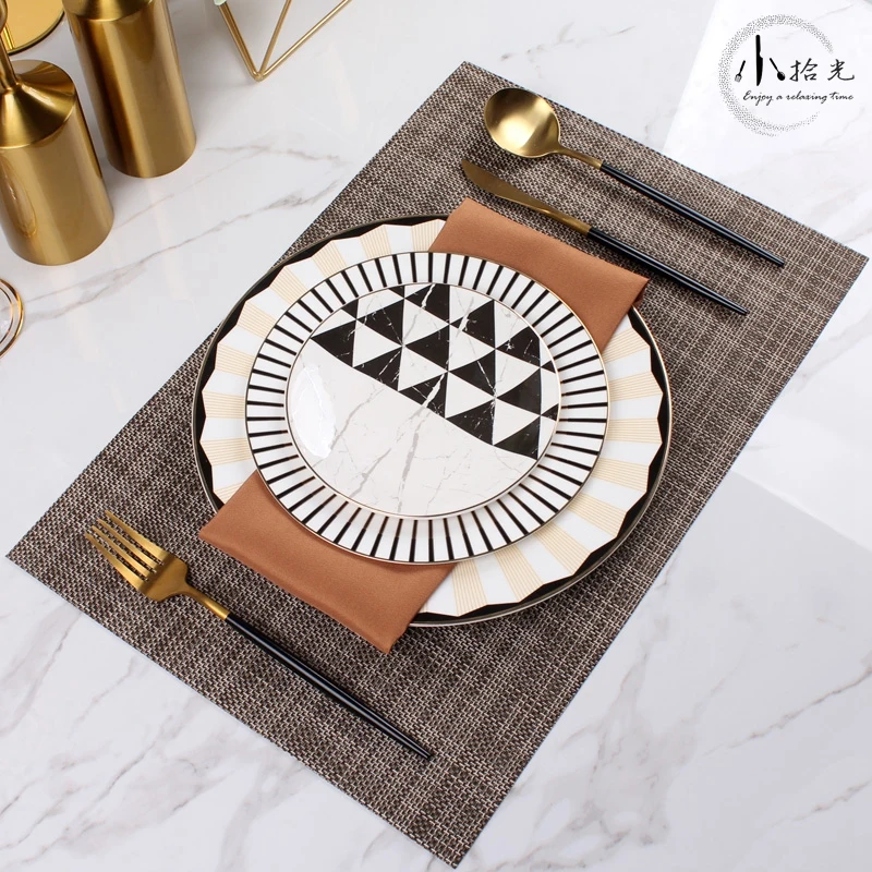 

Luxury Nordic Plate Sets Round Trays Decorative Ceramic Plate Sets Dinner Creative Piatti Ceramica Home Tableware DB60PZ