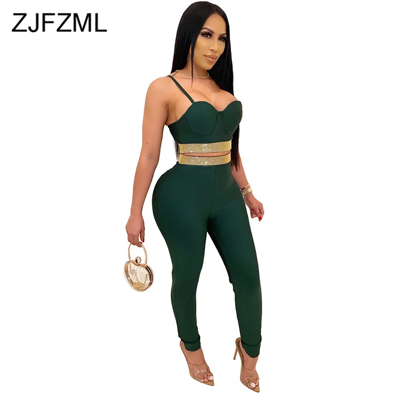 Блестящие стразы сексуальный комплект из двух предметов спортивные костюмы для