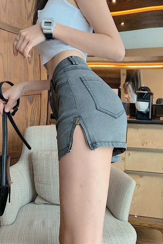 

Shorts Women 2021 New Jeans Summer High Waist Tights Side Zipper Hot Pants Trend