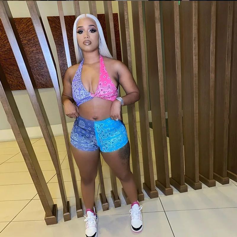 

Fitness sports beachwear fitness 2-piece suit 2021 camisole and shorts suit sexy casual sports matching suit ladies