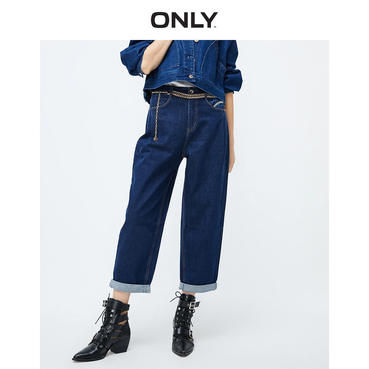 

ONLY Women's Loose Straight Fit Chain Crop Jeans |119449540