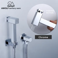 hand held bidet sprayer chrome polishing toilet douche kit with pushing button square shattaf solid brass shower set ap2203